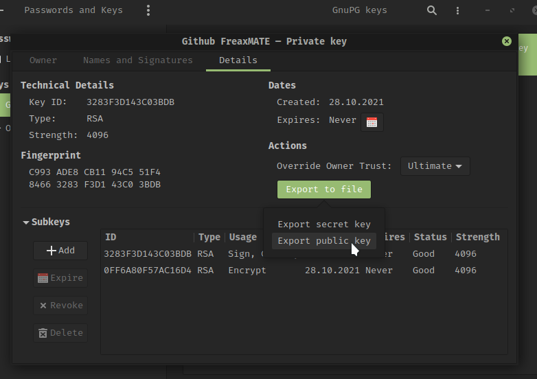 Export Public key